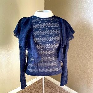 Melrose and Market Ruffle Lace Blouse - Black (XS)